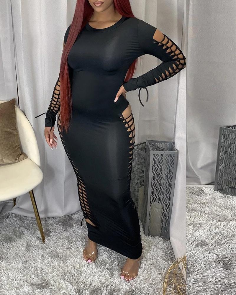 

Ladder Cutout Tied Detail Maxi Dress, Black