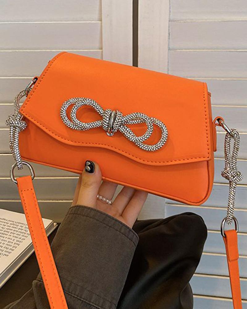 

Bowknot Decor Knotted Strap Magnetic Flap Crossbody Bag, Orange