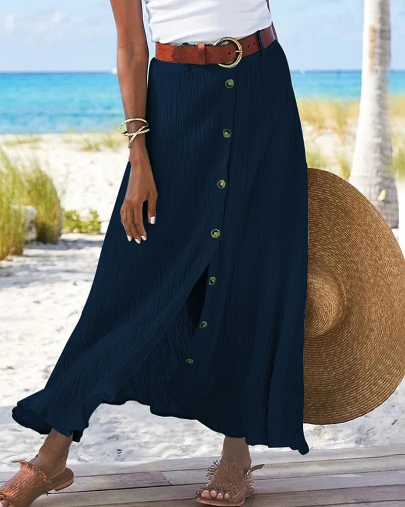 

Button Front Slit Maxi Skirt, Black