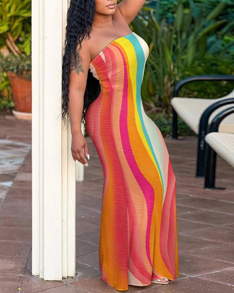 

Colorblock Bandeau Sleeveless Mermaid Dress, Multicolor