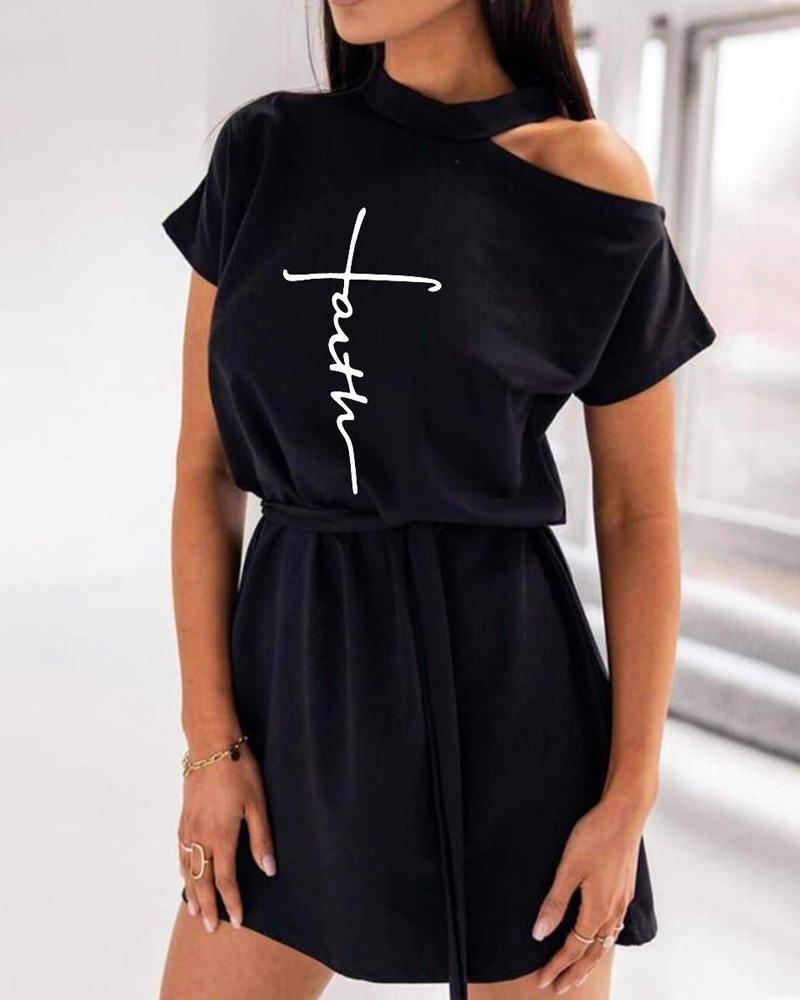

Faith Print Cold Shoulder Causal Dress, Black