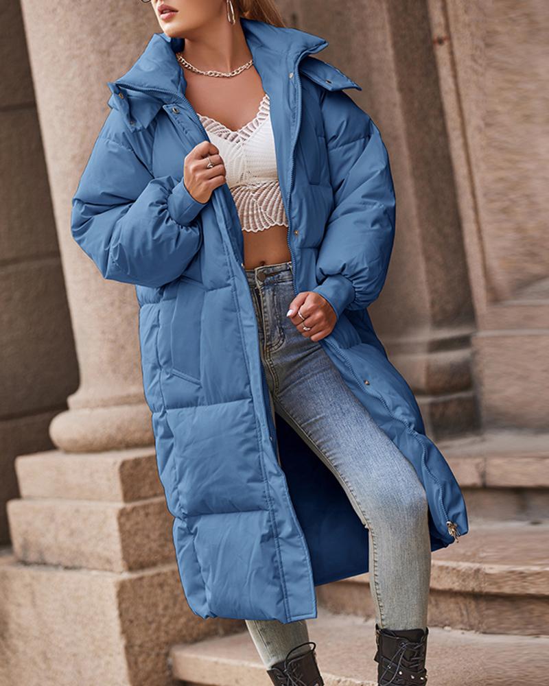 

Pocket Design Hooded Quilted Puffer Coat, Blue