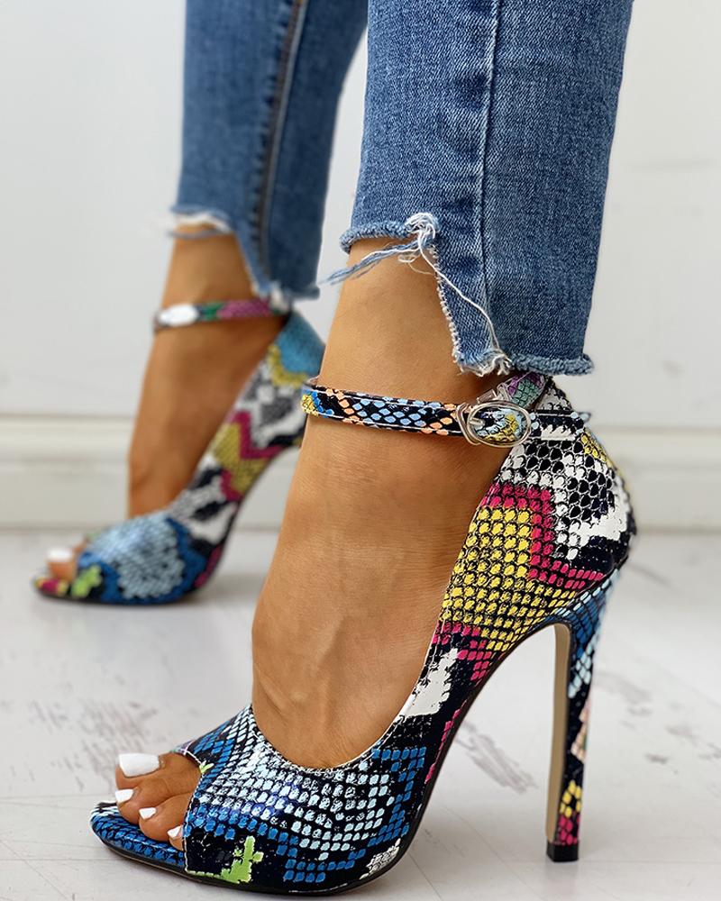 Kaufen Peep Toe Colours Snakeskin Print Thin Heels. Bild