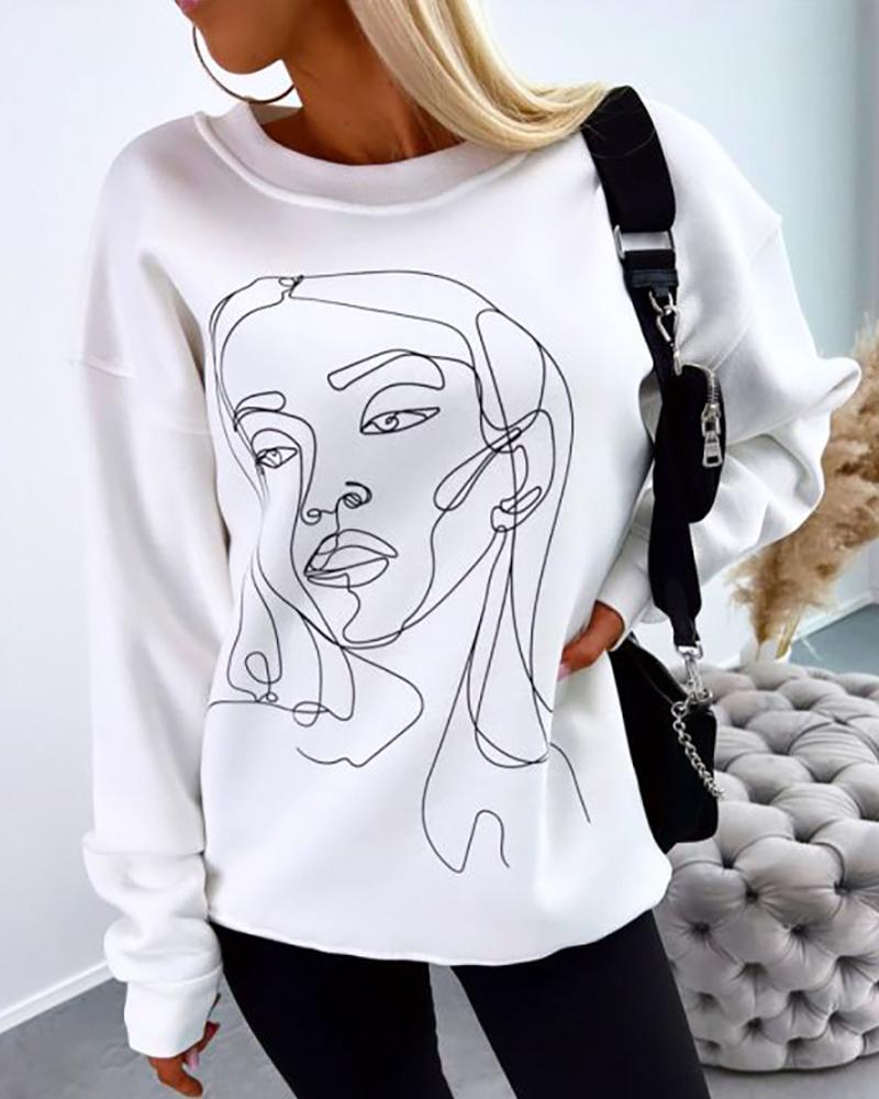 

Figure Print Long Sleeve Sweatshirt, White