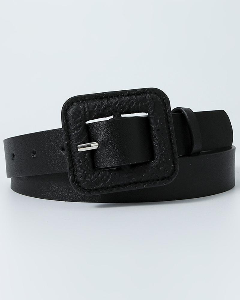 

1pc Vintage Square Buckle Belt, Black
