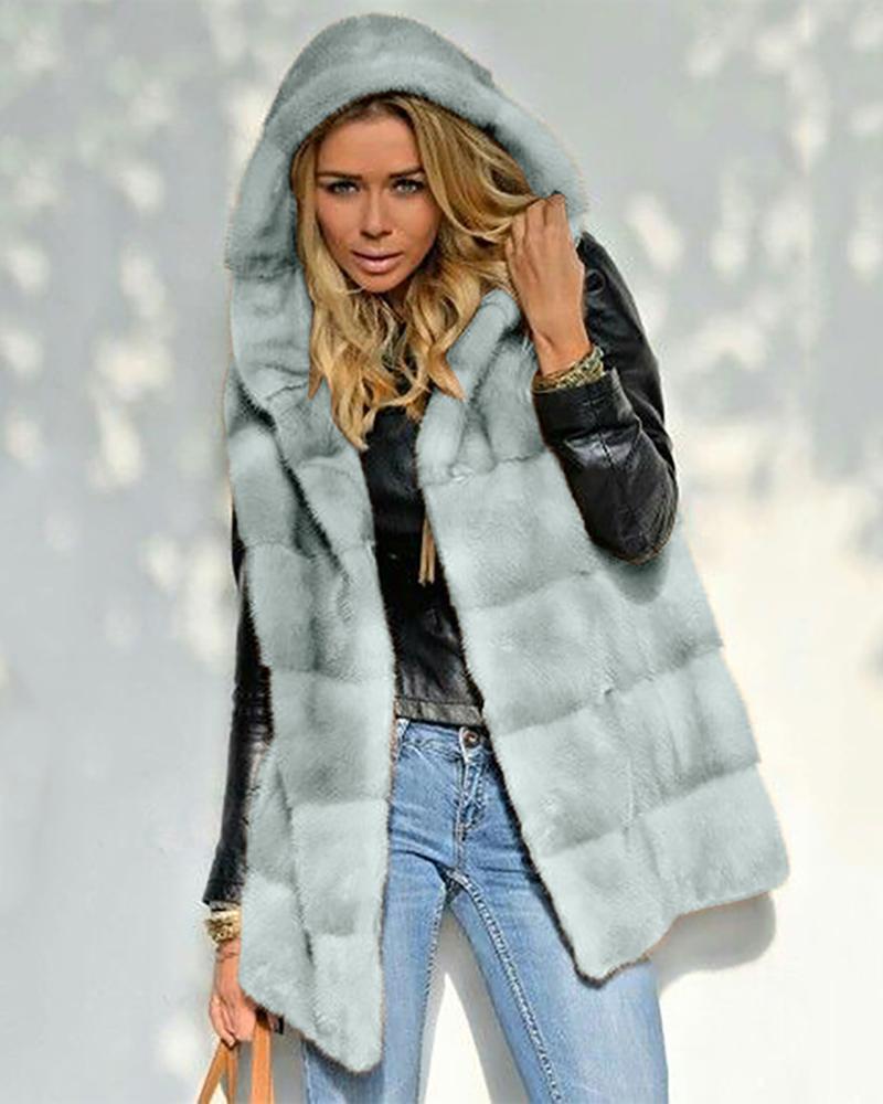 

Sleeveless Open Front Faux Fur Vest Coat, Gray