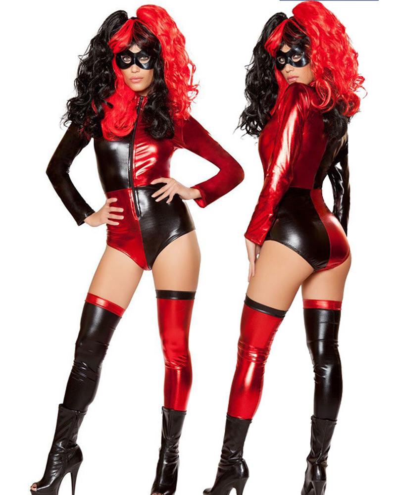 

Halloween Colorblock Witch Costume Set Carnival Party Game Cosplay, Red