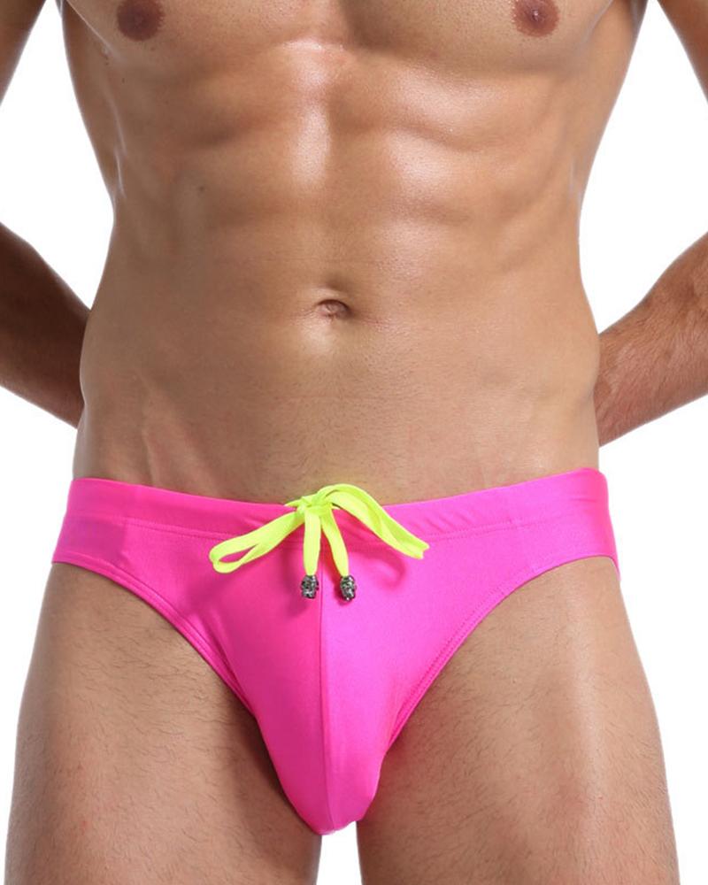 

Solid Color Drawstring Beach Short Pants, Hot pink