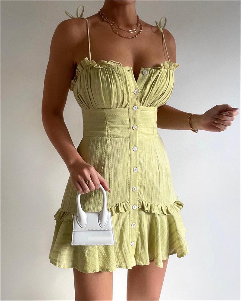 

Frill Hem Ruffles Tied Detail Bodycon Dress, Yellow