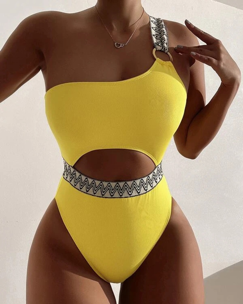 

Geo Trim O-Ring Cutout One-Piece Swimsuit, Yellow