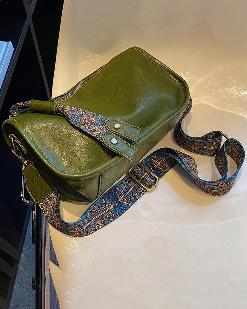 

Bohemian Zipper Design Crossbody Bag, Green