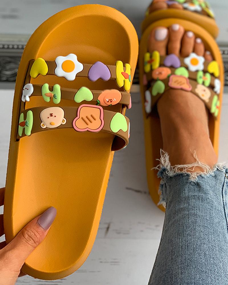 

Floral Graphic Pattern Open Toe Flat Sandals, Yellow