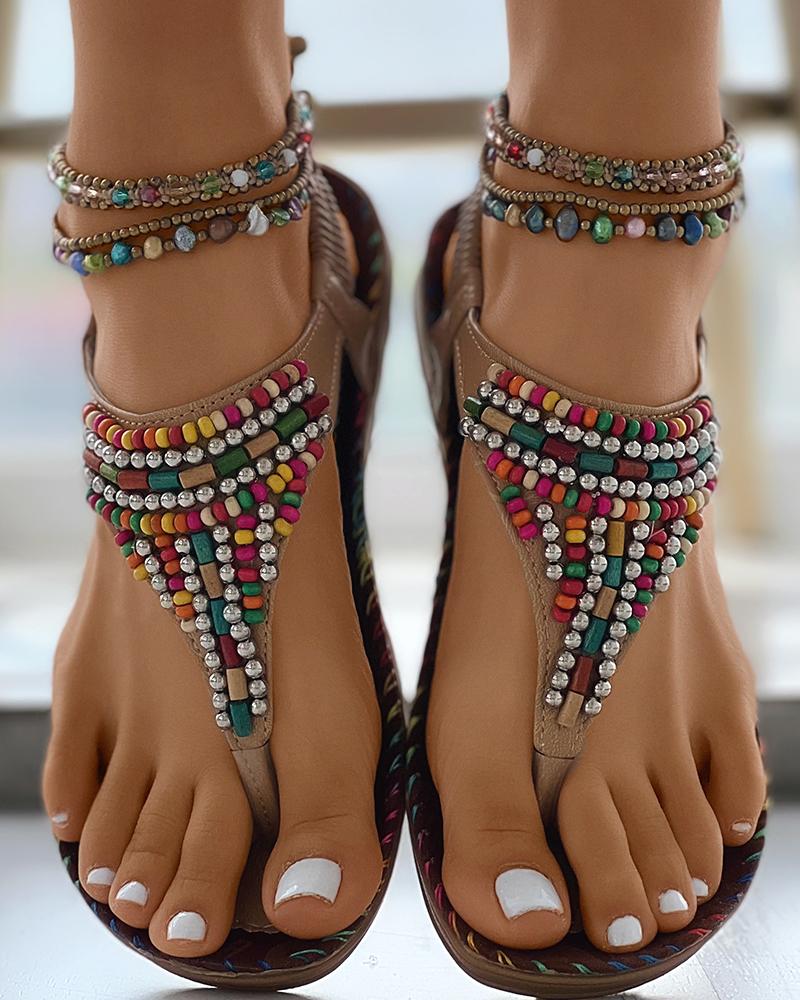 

Beaded Slingback Flip Flops, Brown