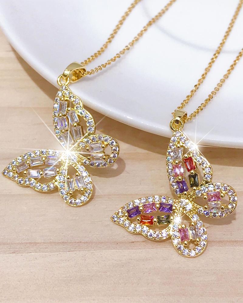 

1pc Zircon Decor Butterfly Pendant Necklace, Style1