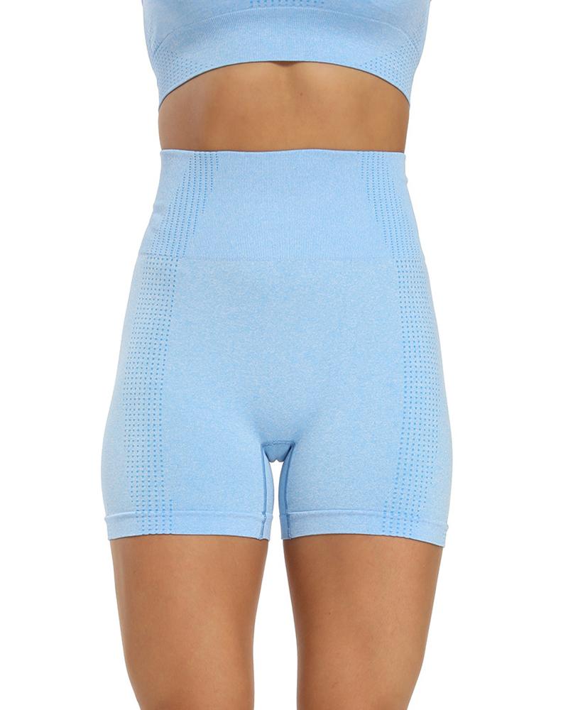 

High Waist Solid Color Skinny Yoga Short Pants, Blue