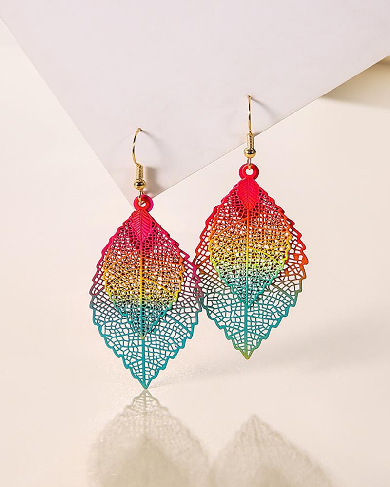 

1Pair Layered Colorful Leaf Pattern Drop Earrings, Multicolor