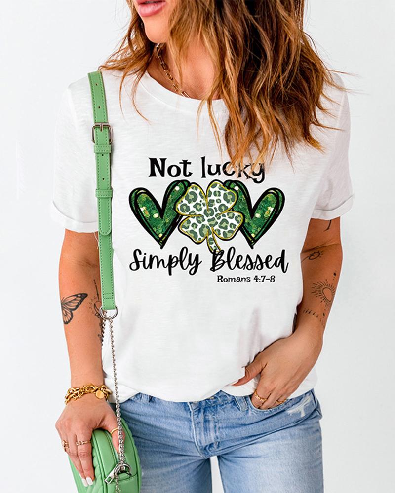 

St. Patrick' Day Letter Clover Print Casual T-shirt, Style1