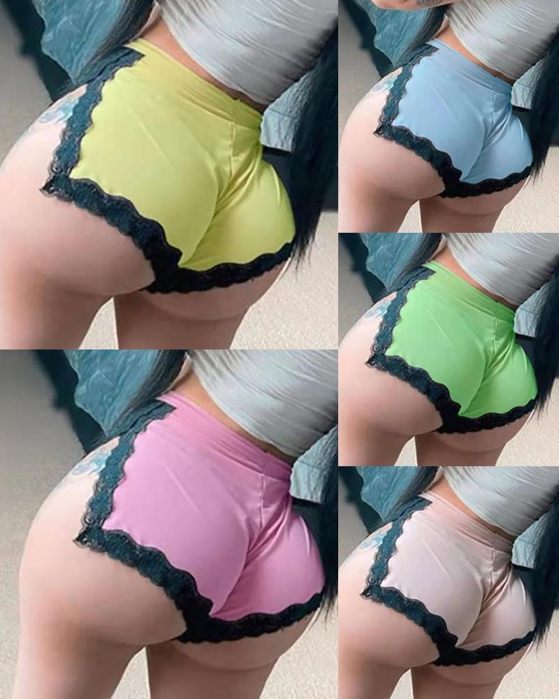 

Lace Trim High Waist Shorts, Green