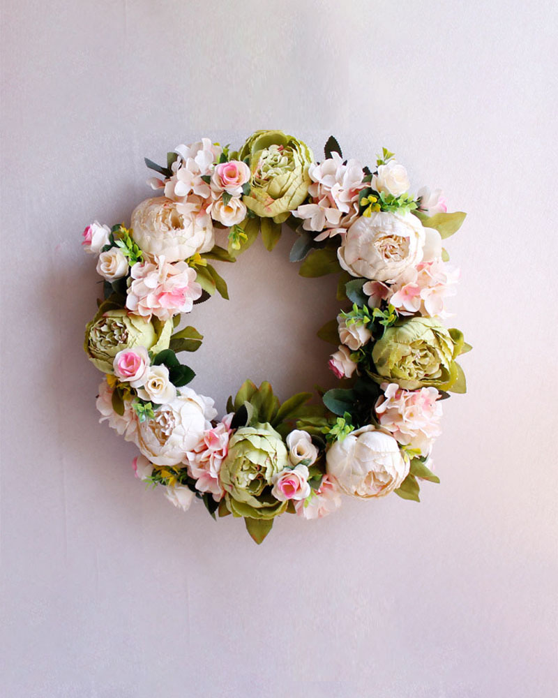 

Artificial Peony Flowers Wreath Spring Floral Wreath For Front Door Wedding Christmas Party Wall Window Decoration, White