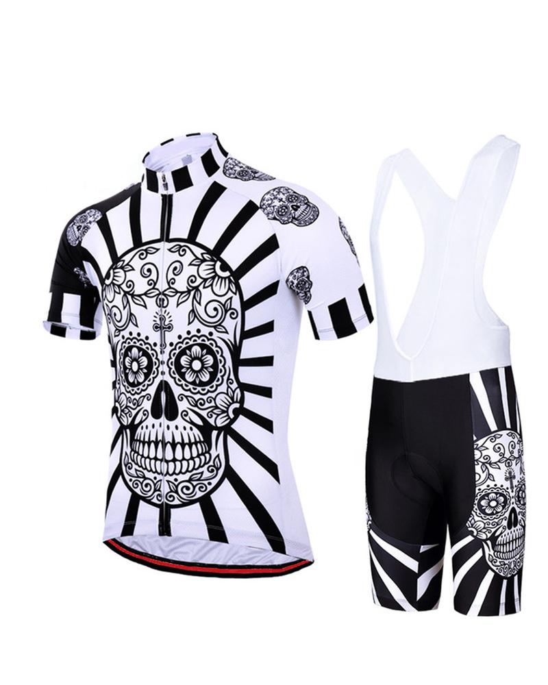 

Skeleton Patterns Print Short Sleeve T-shirts With Shorts Cycling Active Sets, White