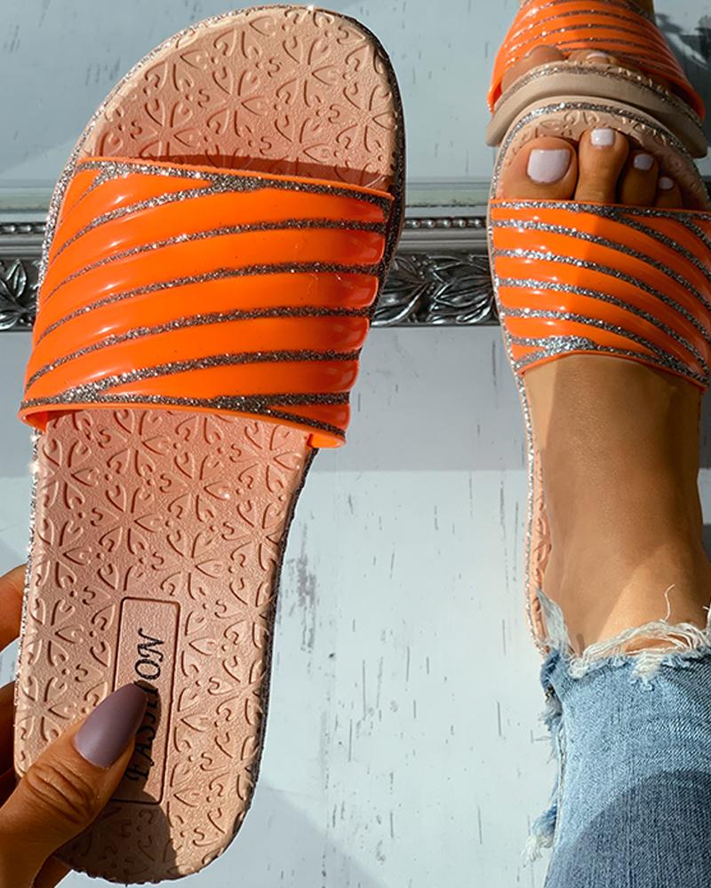 

Open Toe Studded Decor Flat Sandals, Orange