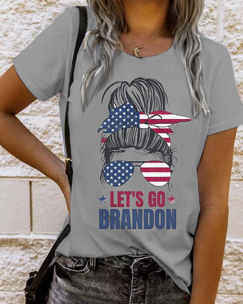 

Independence Day Flag Letter Figure Print Casual T-shirt, Light gray
