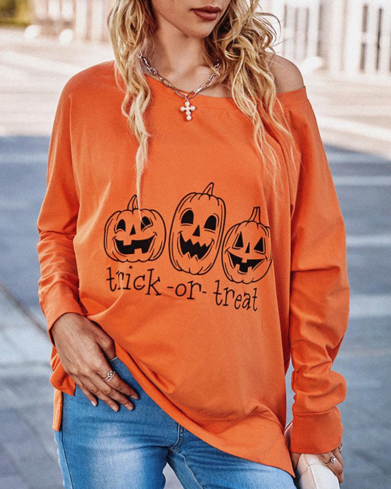 

Halloween Letter Pumpkin Print Casual Sweatshirt, Orange