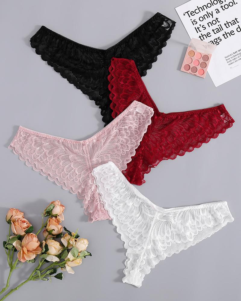 

4PCS/Set Plus Size Plain Lace Panty, Style1