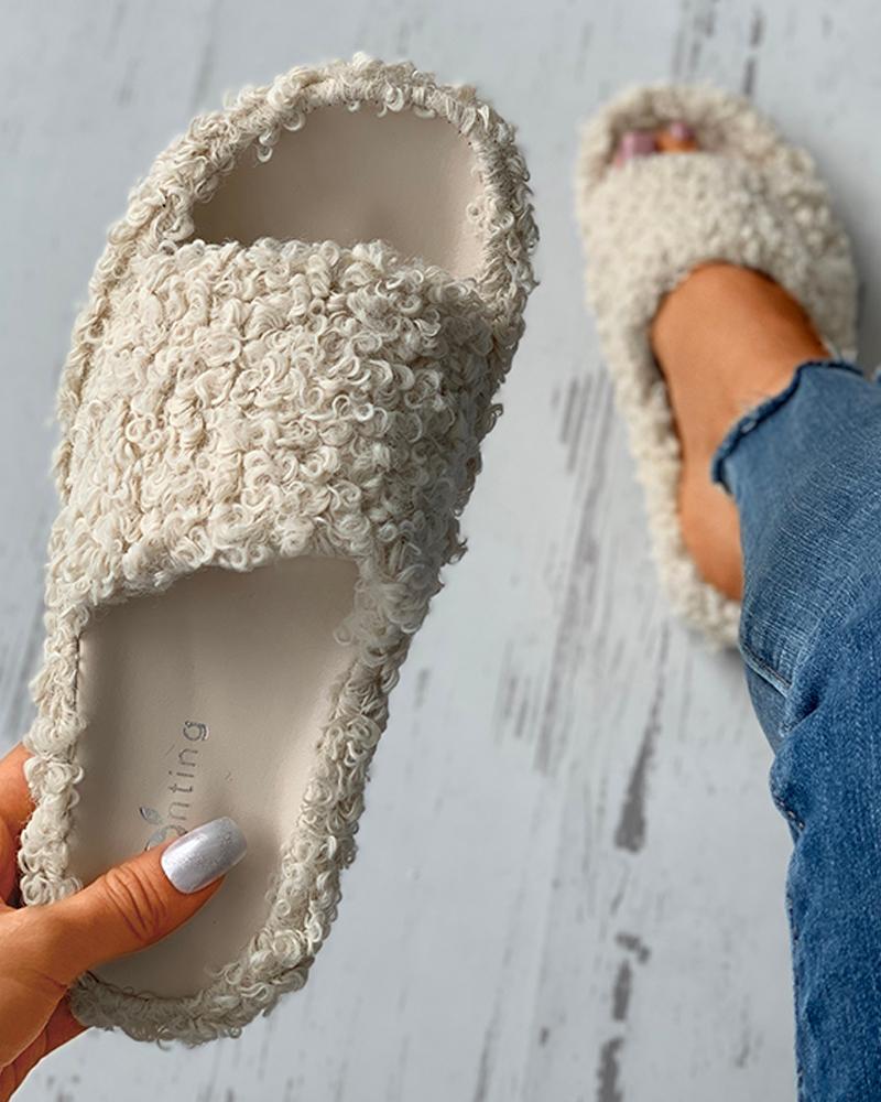 

Fluffy Toe Post Casual Slipper, Beige
