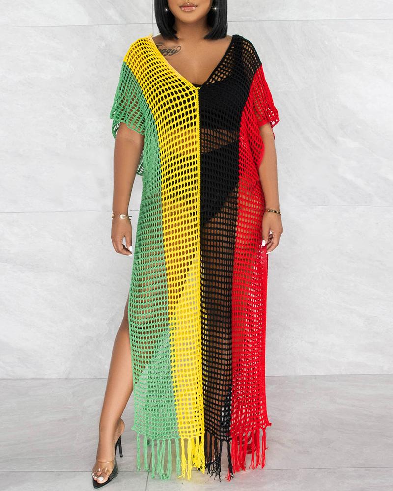 

Striped Hollow Out Crochet Cover Up Dress, Multicolor