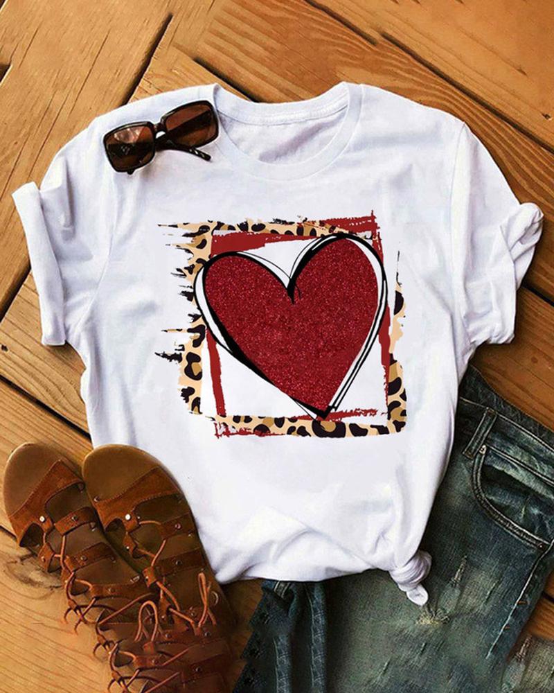 

Valentine's Day Heart Print Casual T-shirt, White
