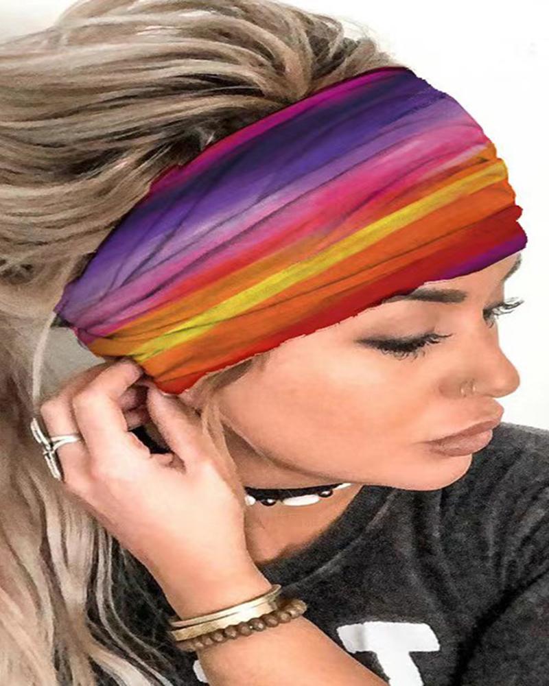 

1pc Tie Dye Print Ombre Ruched Yoga Sports Wide Headband, Multicolor