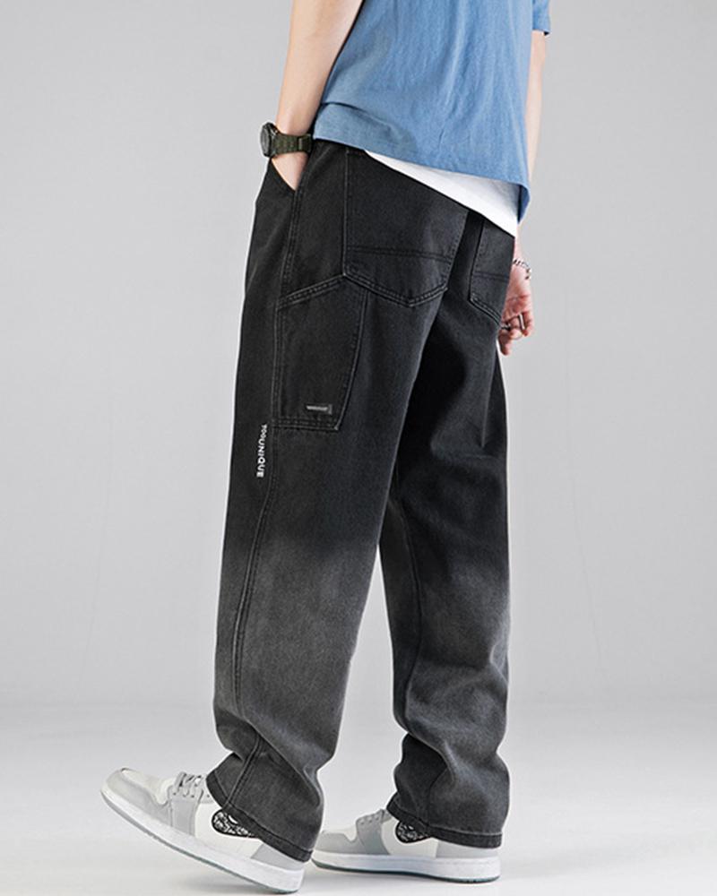 

Gradient Loose Straight Leg Denim Pants, Black