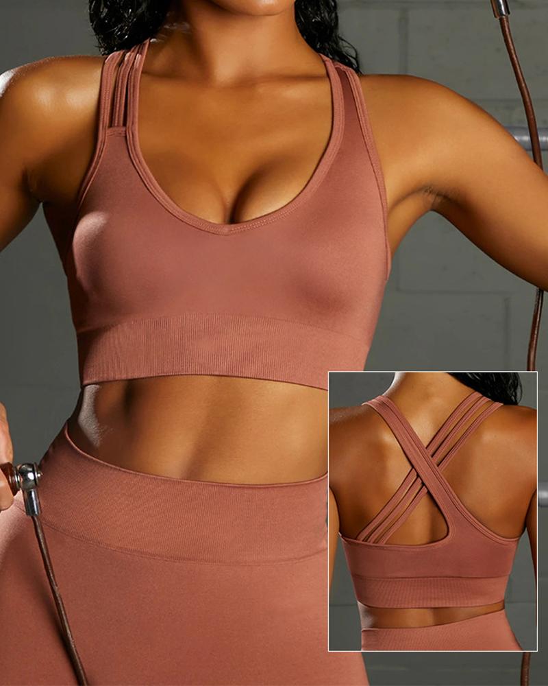 

Breathable Crisscross Backless Sports Bra, Pink