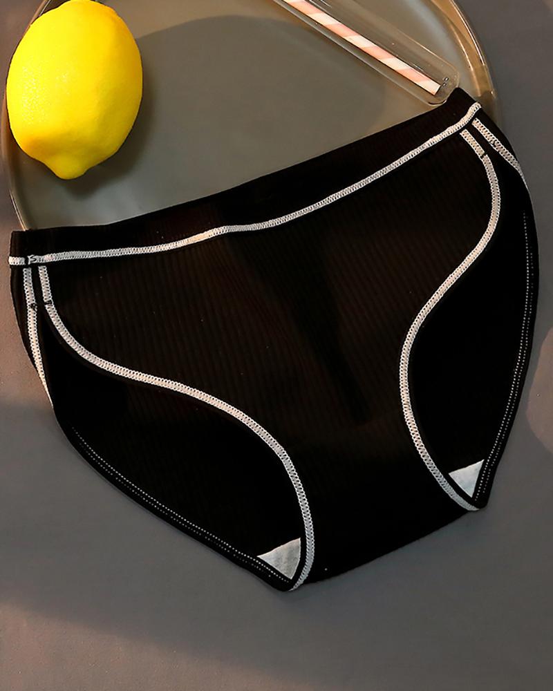 

3PCS/Set Mid Waist Contrast Binding Breathable Panty, Black