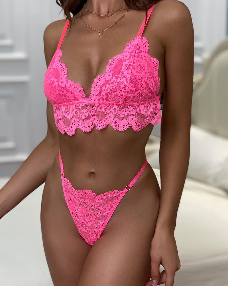 

Plain Patchwork Sleeveless Skinny Lace Sexy Sets, Hot pink