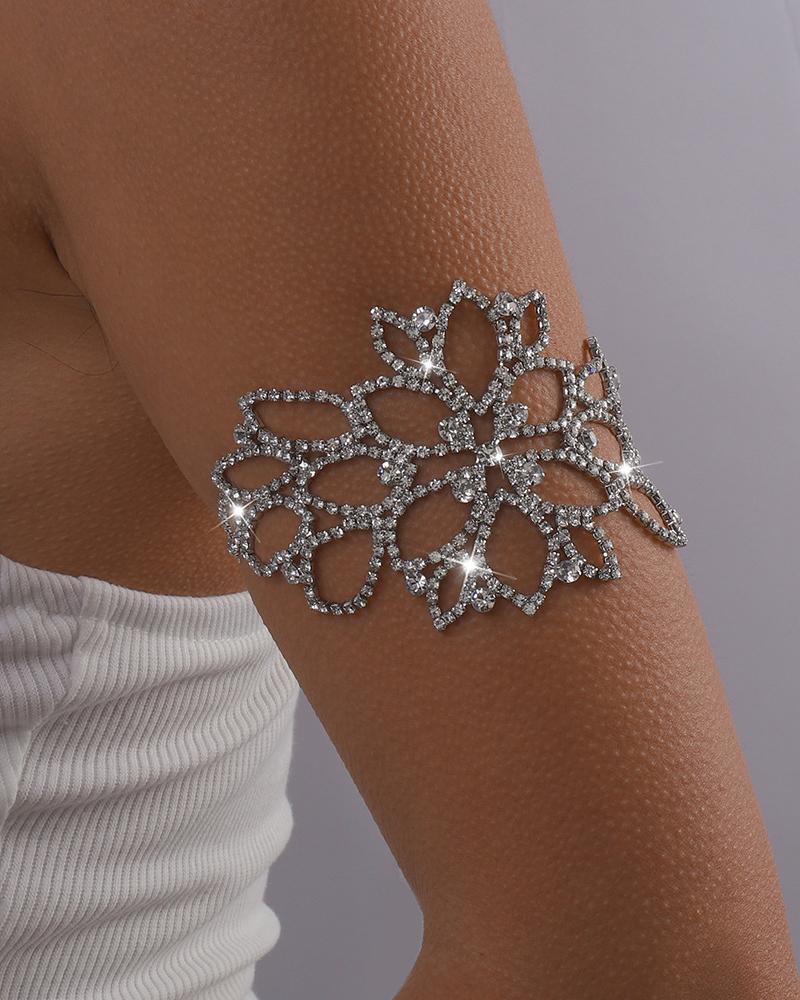 

Hollow Out Allover Rhinestone Decor Arm Bracelet, Silver
