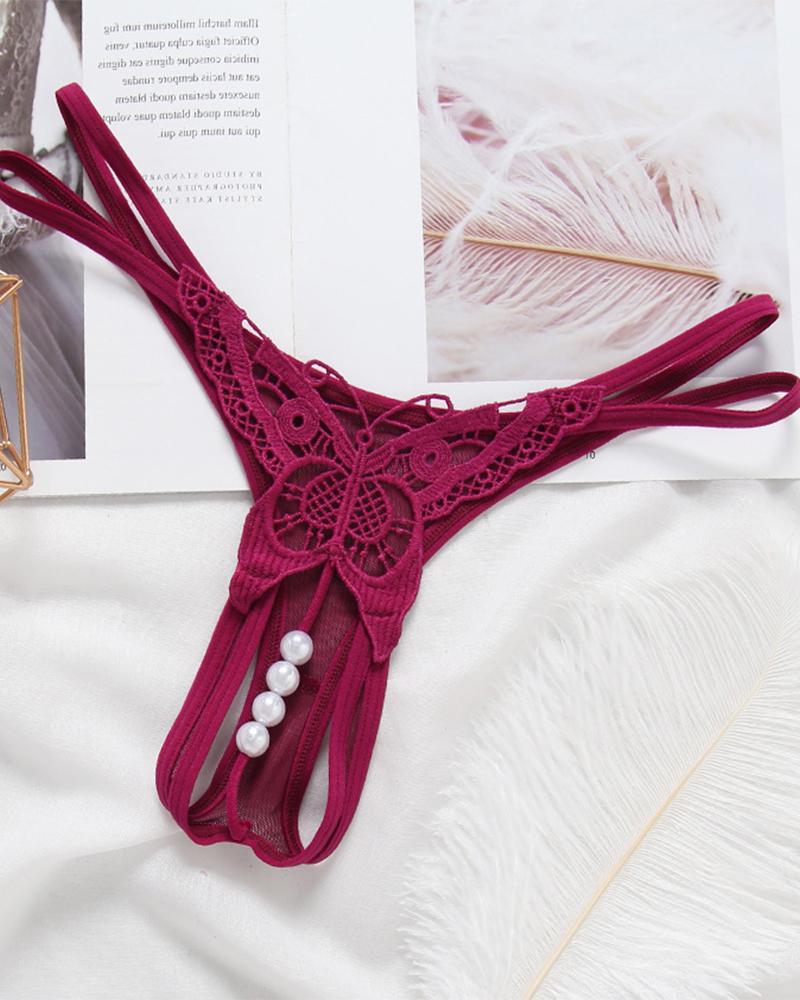 

Sexy Skinny Butterfly Pattern Embroidery Low Waist Panties, Wine red