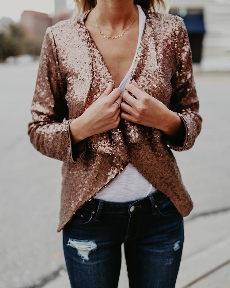 

Sequins Irregular Open Front Jacket, Gold