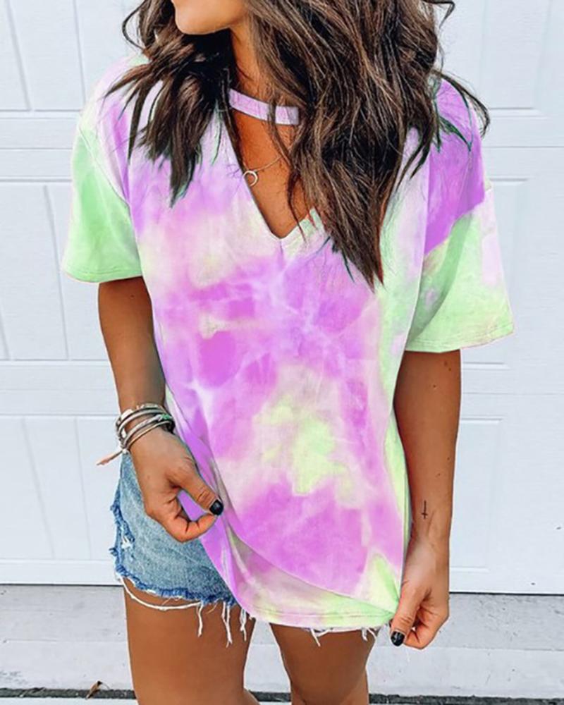 

Short Sleeve Tie Dye Print T-shirt, Purple