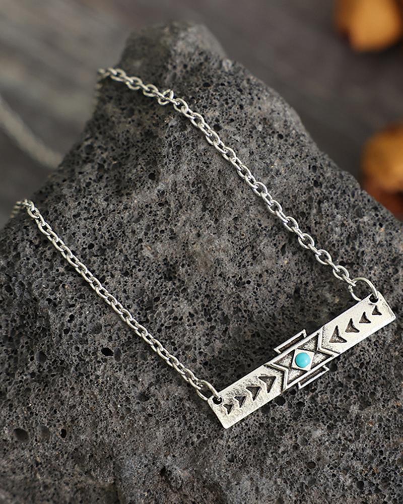 

1pc Bohemian Ethnic Arrows Turquoise Pendant Necklace, Silver