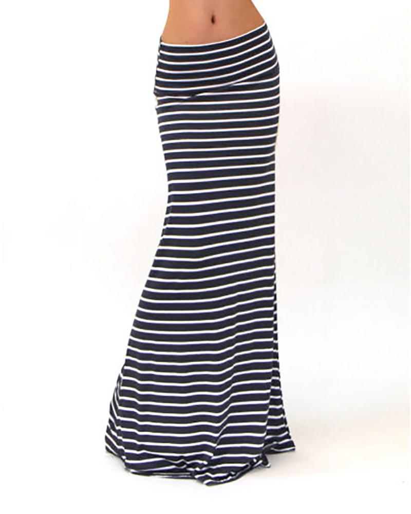 

High Waist Striped Print Mermaid Skirt, Style1