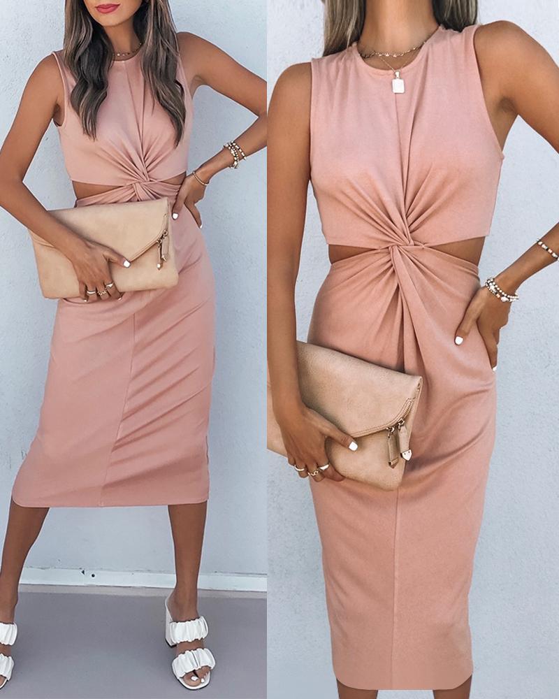 

Sleeveless Cutout Twist Design Casual Dress, Pink