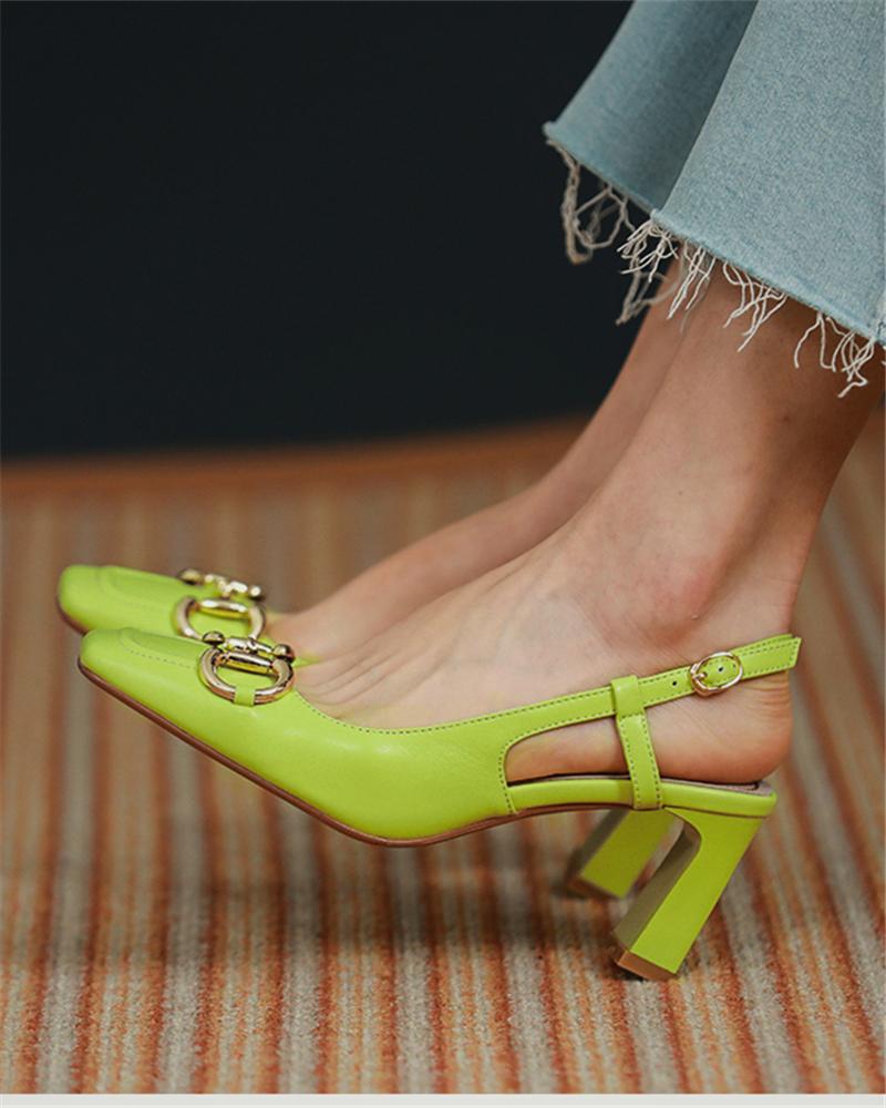 

Metal Decor Slingback Buckled Chunky Heels, Yellow