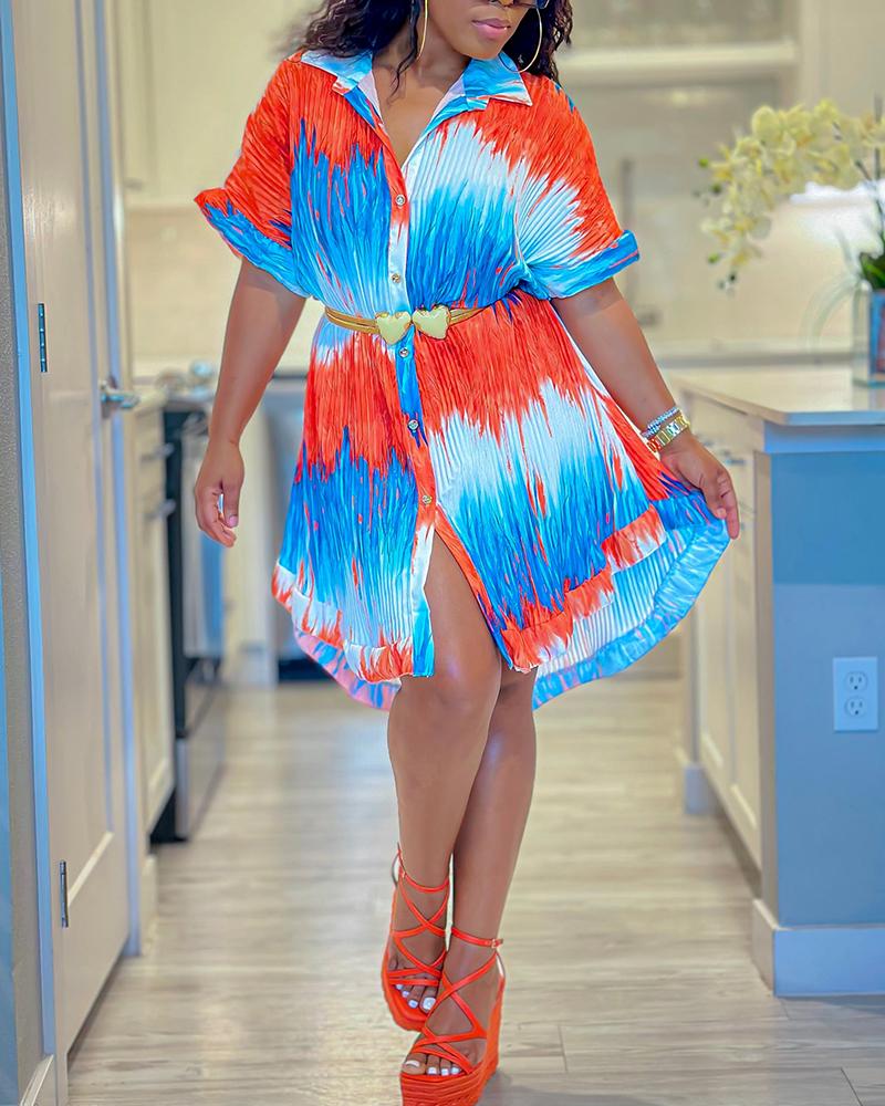 

Tie Dye Ombre Print Asymmetrical Ruffle Hem Shirt Dress, Multicolor