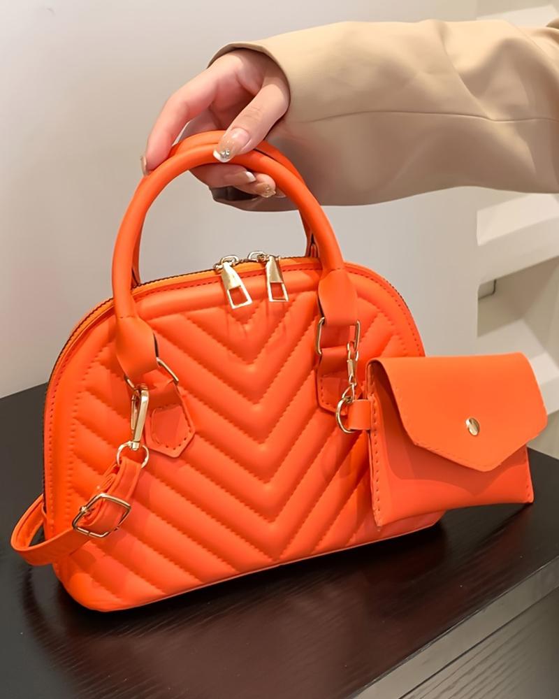 

Chevron Quilted Dome Crossbody Handbag With Coin Purse, Orange