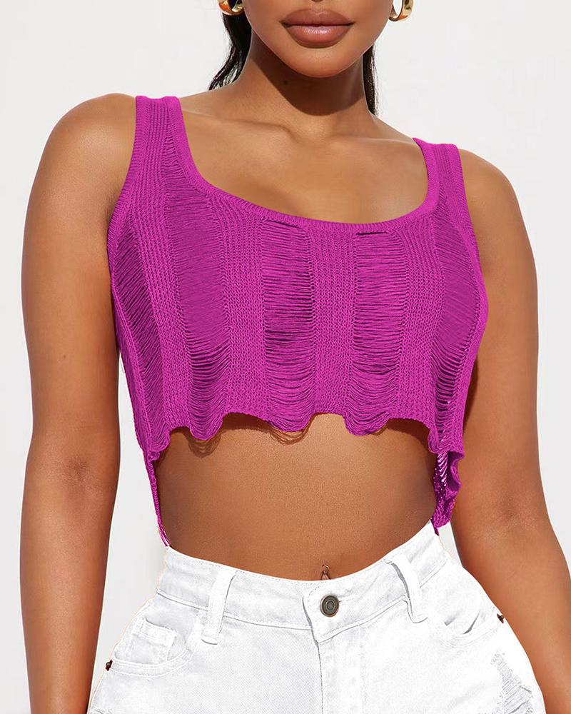 

Hollow Out Sleeveless Crop Top, Hot pink