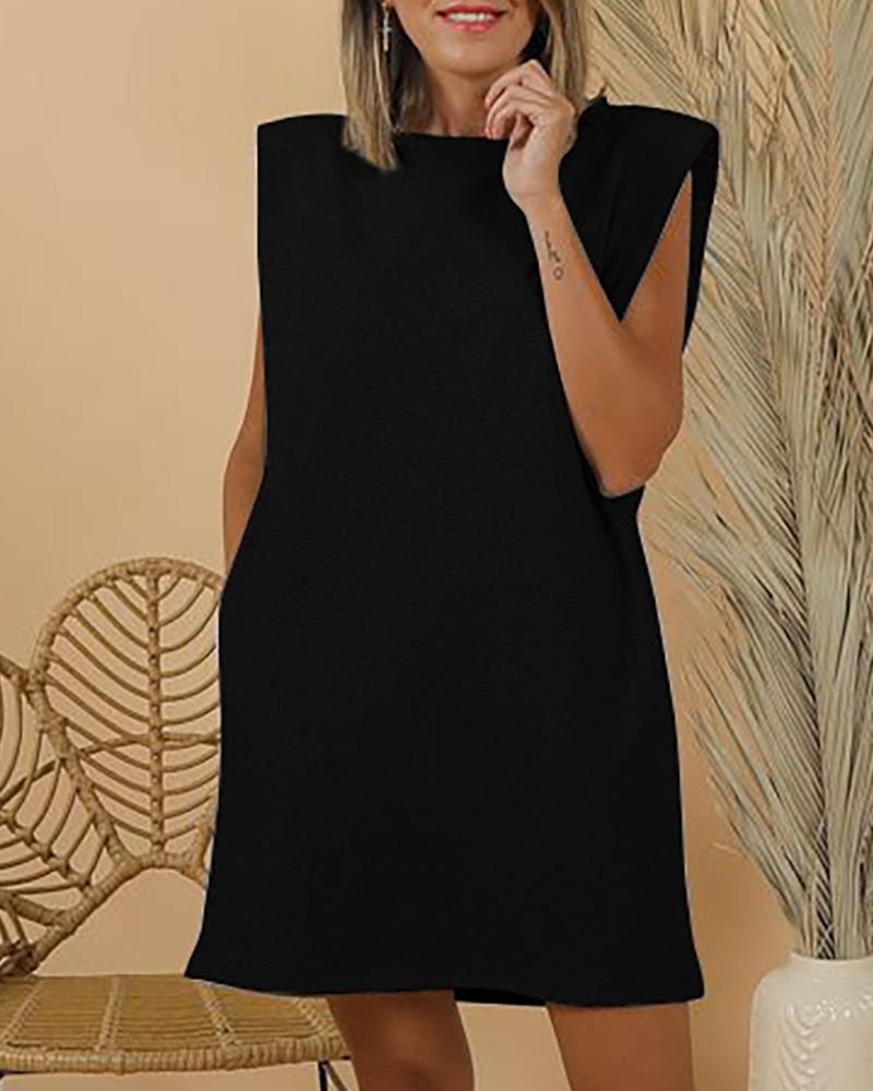 

Sleeveless Pocket Design Casual Dress, Black