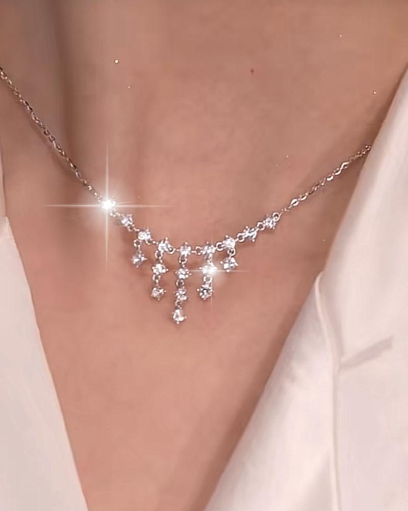 

1pc Rhinestone Tassel Pendant Necklace, Silver