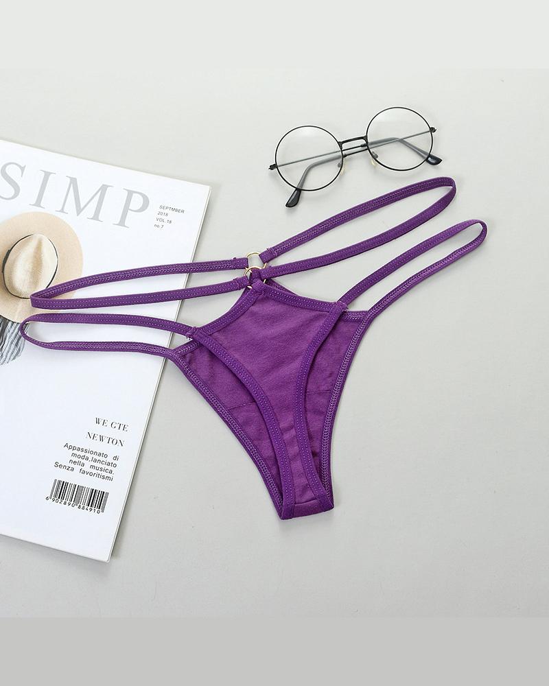 

Sexy Cut-out Splicing O-ring Skinny Low Waist Panties, Purple